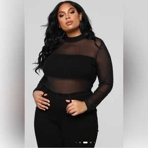 Fashion Jewelry Black Sheer Fitted Bodysuit